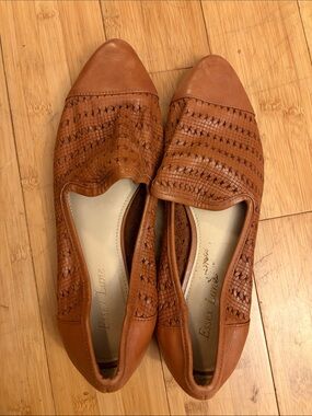 Essex Lane Woven Pointed Toe Leather Flats — Brown - 9